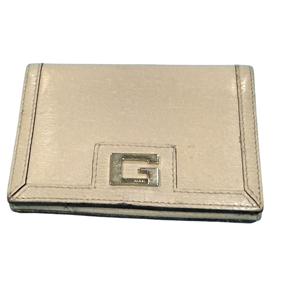 Gucci Vintage 1990s Cream Leather Wallet Womens Minimal Gold G Designer Italy‎